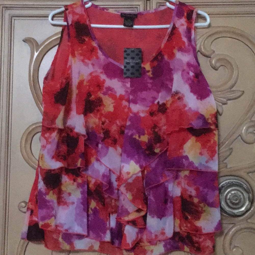 Nue Options 🌺 ruffle front Sleeveless Top, NWT PM